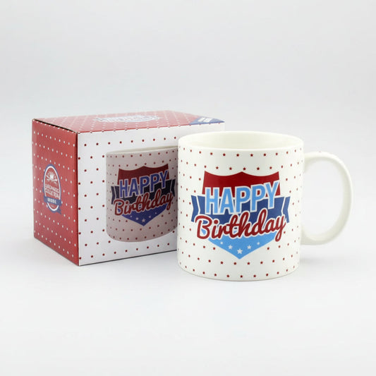 "Happy Birthday" Jumbo Ceramic Mug in presentation box - Masculine / Male Artwork