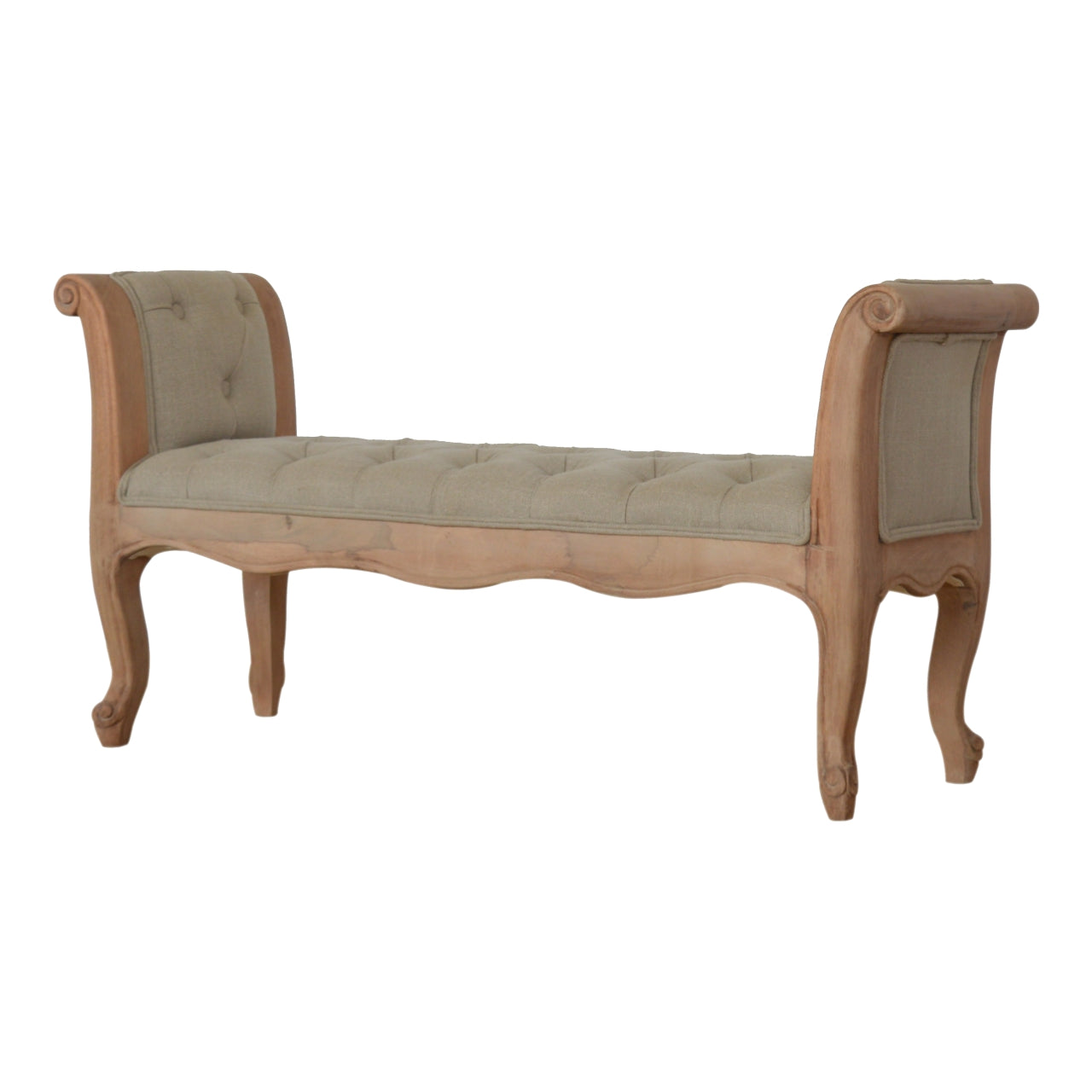 Carved French Style Mud Linen Bench | Hand-Carved