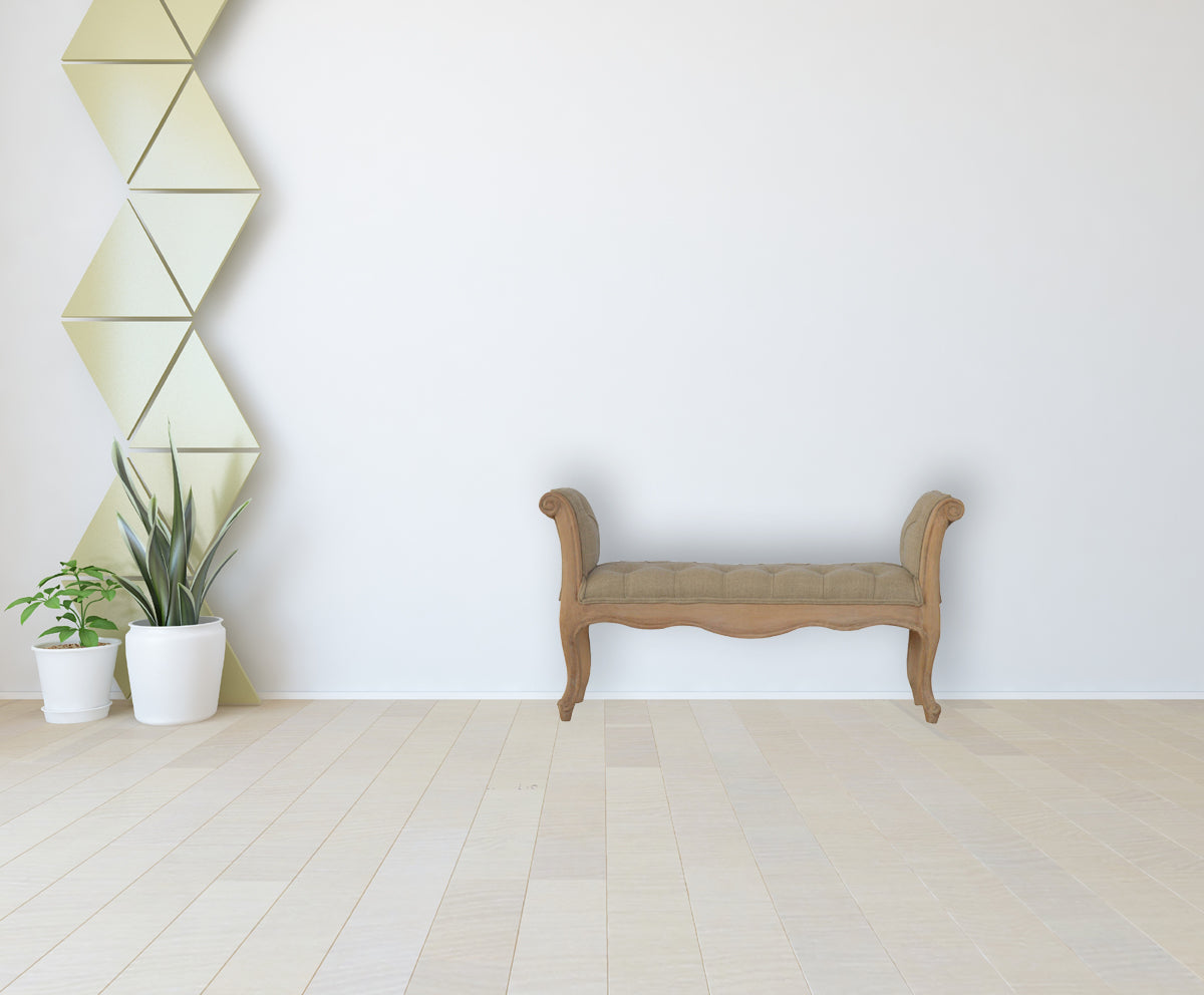 Carved French Style Mud Linen Bench | Hand-Carved