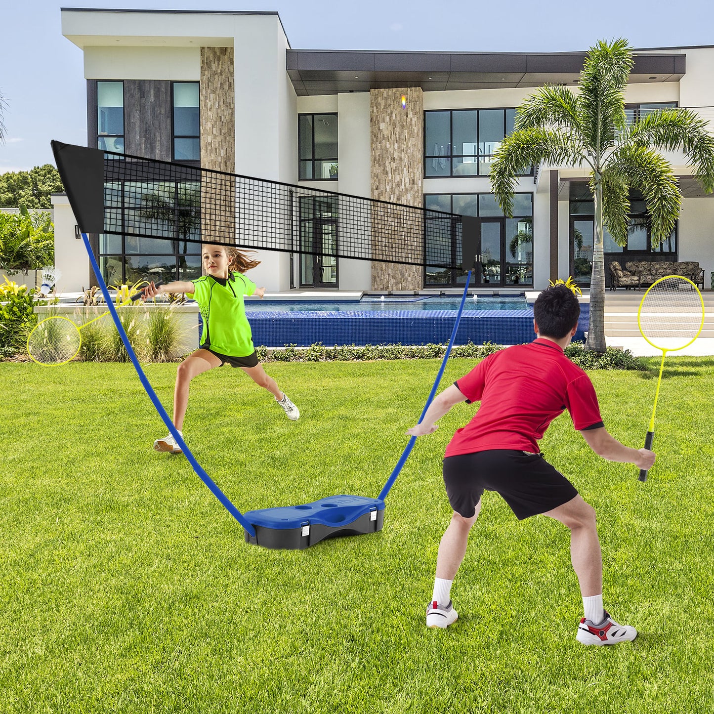 All-In-One Portable Badminton Net Set with Storage Base-Black