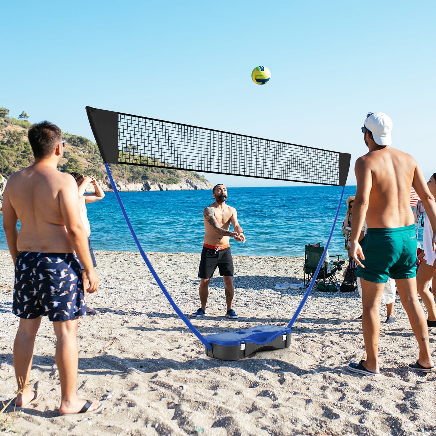 All-In-One Portable Badminton Net Set with Storage Base-Black