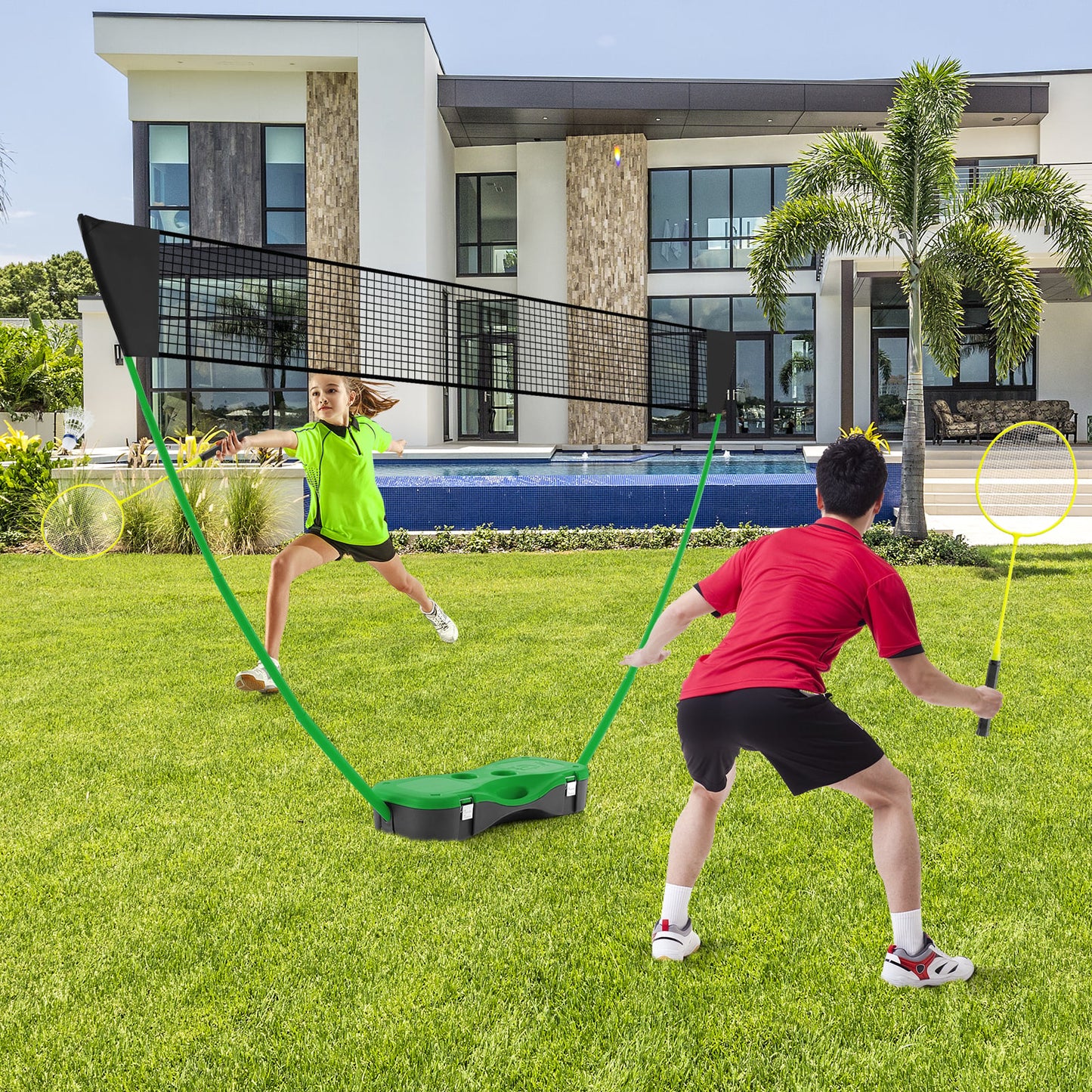 All-In-One Portable Badminton Net Set with Storage Base-Black
