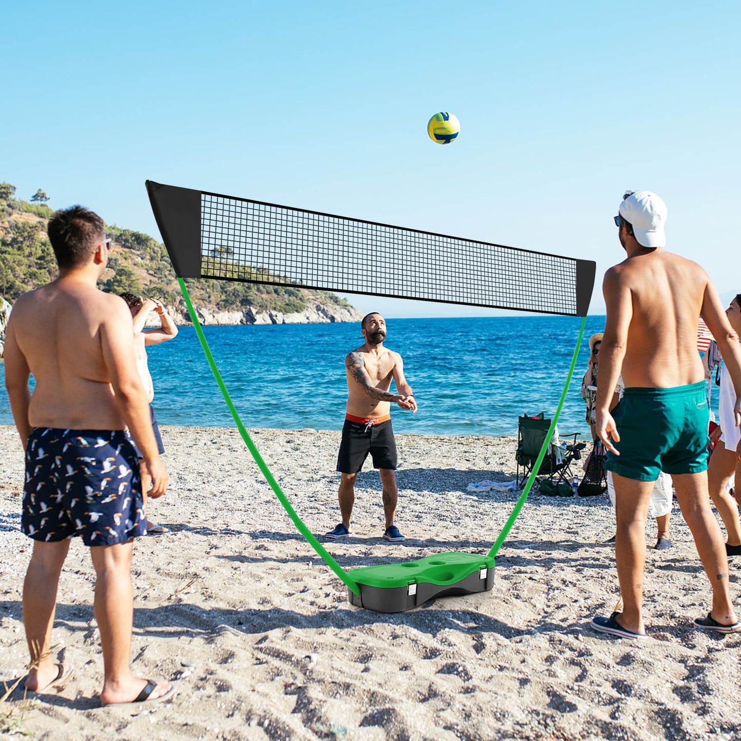 All-In-One Portable Badminton Net Set with Storage Base-Black