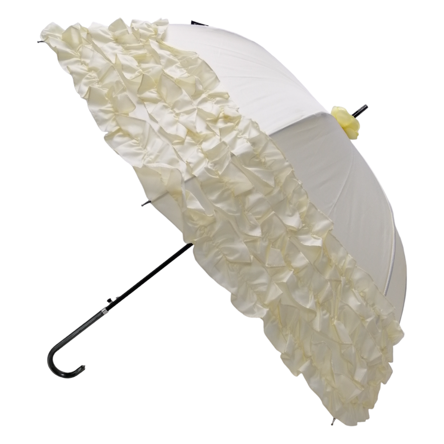 Boutique Triple Frill Stick Auto Umbrella  Beige