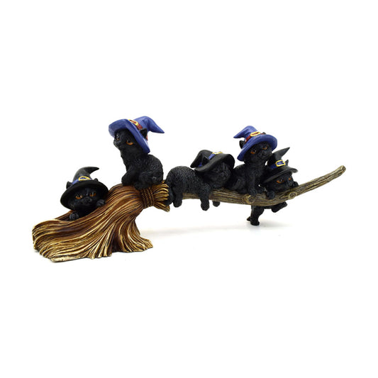 Witches Magical Black Cat Playing on Broomstick