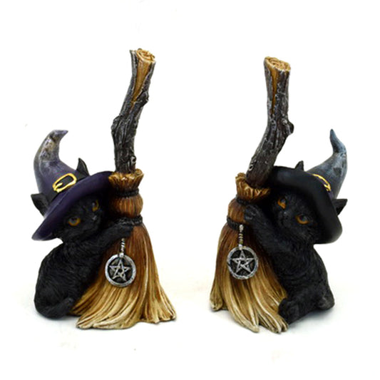 Witches Magical Black Cat with Broomstick