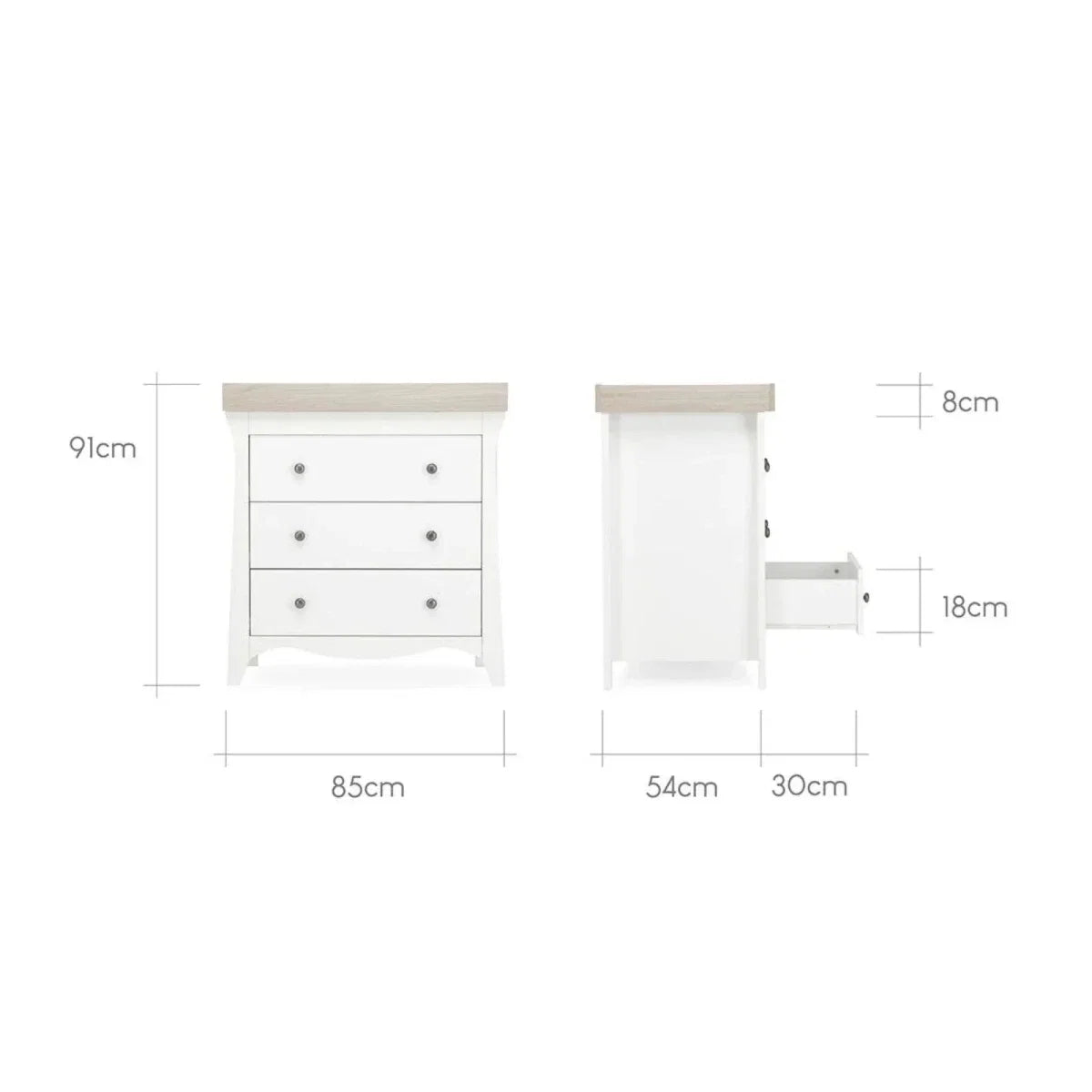 CuddleCo Clara 3 Drawer Dresser Changer - White & Ash