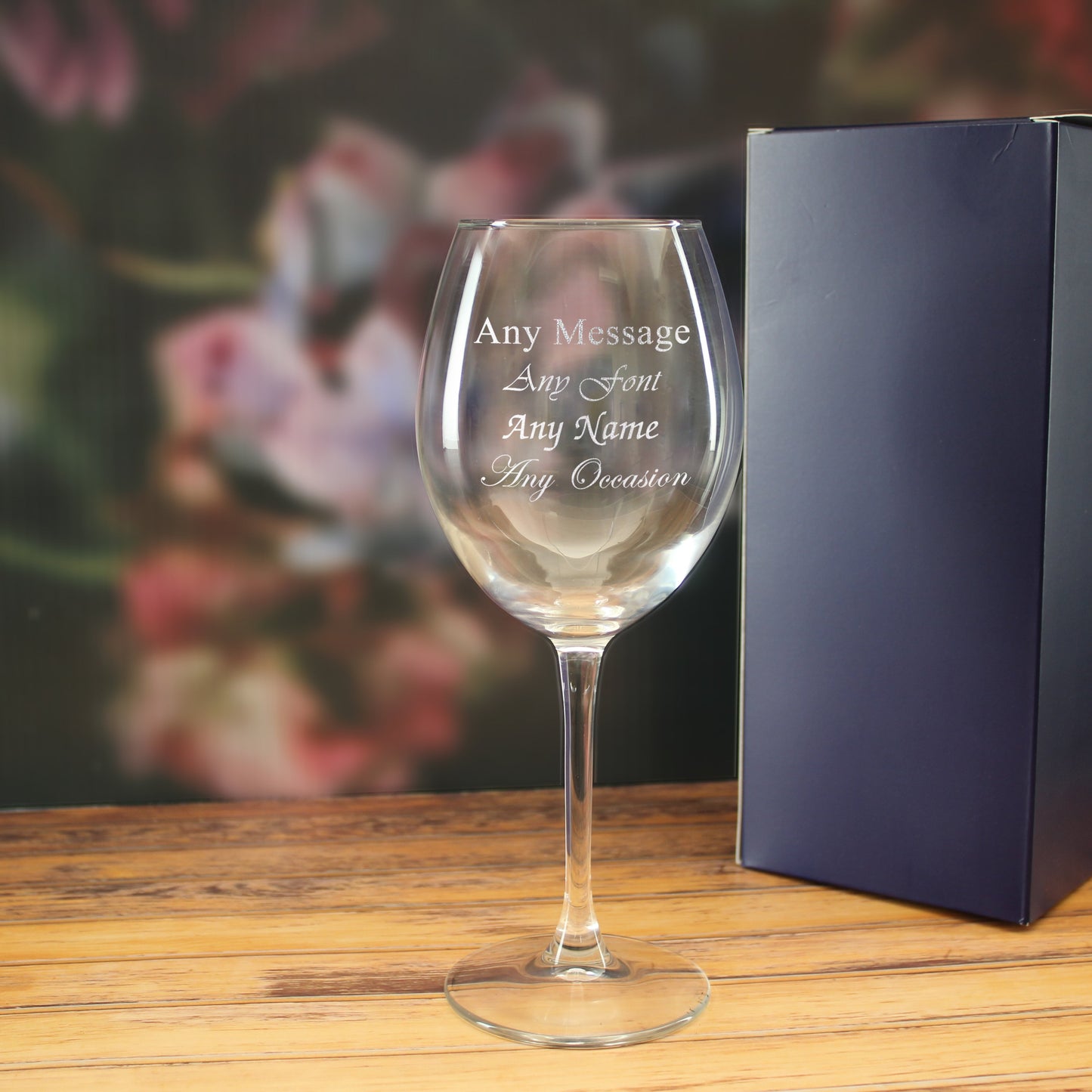 Personalised Engraved Wine Glasses with Any Message & Scripted Name Designs