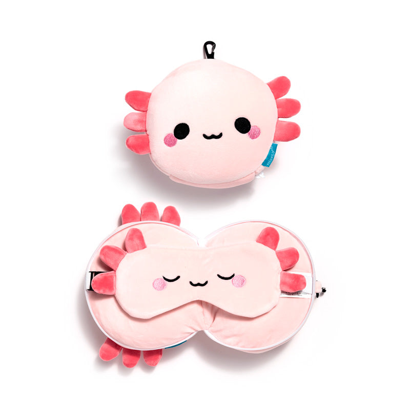 Relaxeazzz Adoramals Maddie the Axolotl Travel Pillow & Eye Mask