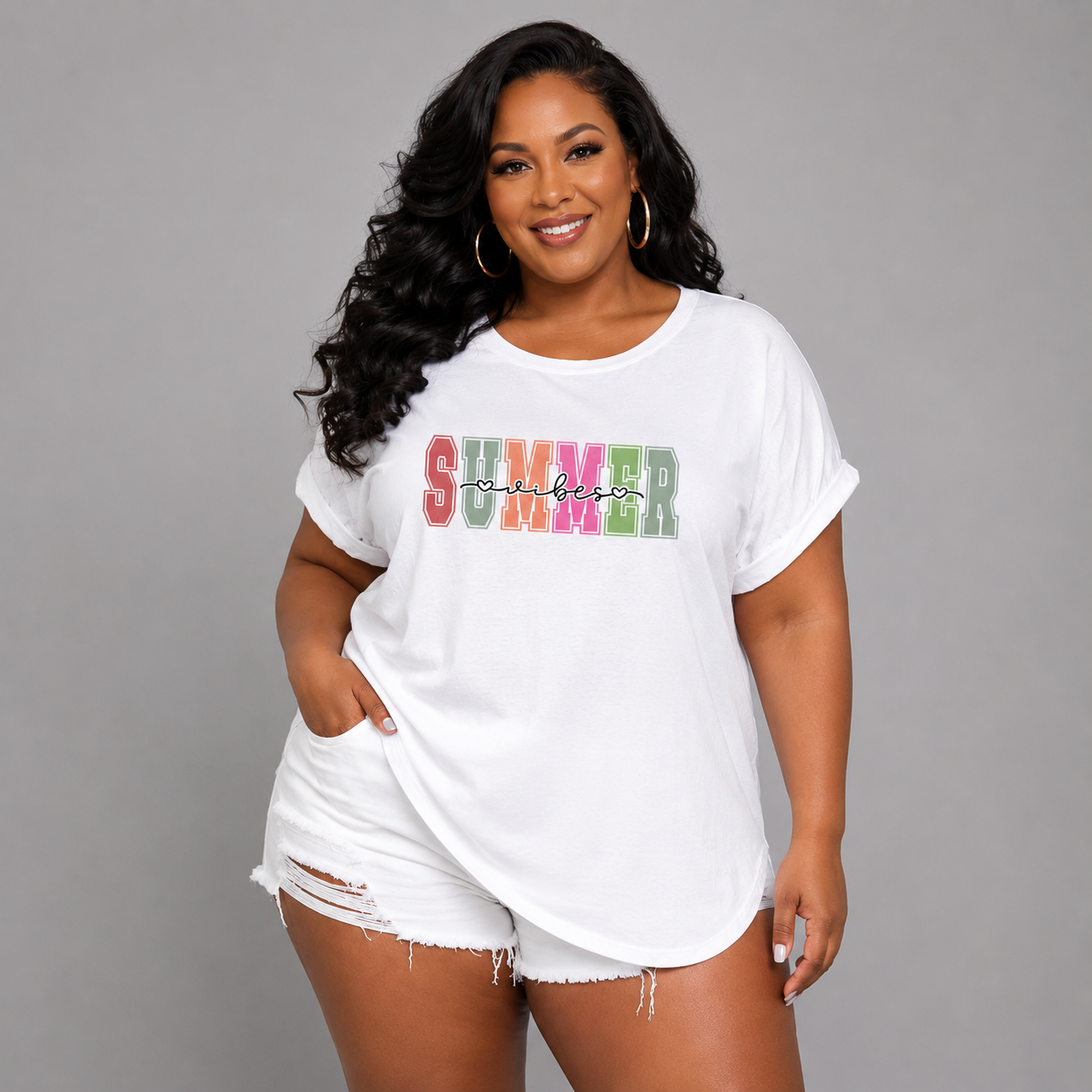 Summer Vibes Dipped-Hem T-Shirt