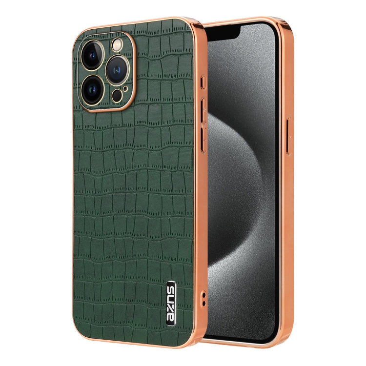 For iPhone 13 Pro Max AZNS Electroplated Frame Crocodile Texture Full Coverage Phone Case(Green)