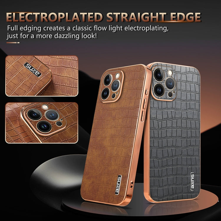 For iPhone 13 Pro Max AZNS Electroplated Frame Crocodile Texture Full Coverage Phone Case(Green)