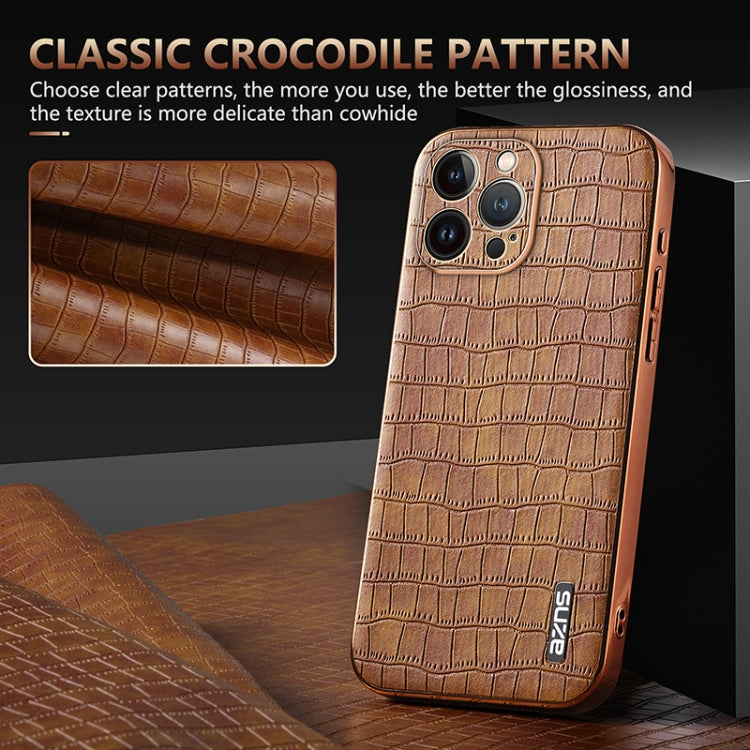 For iPhone 13 Pro Max AZNS Electroplated Frame Crocodile Texture Full Coverage Phone Case(Green)