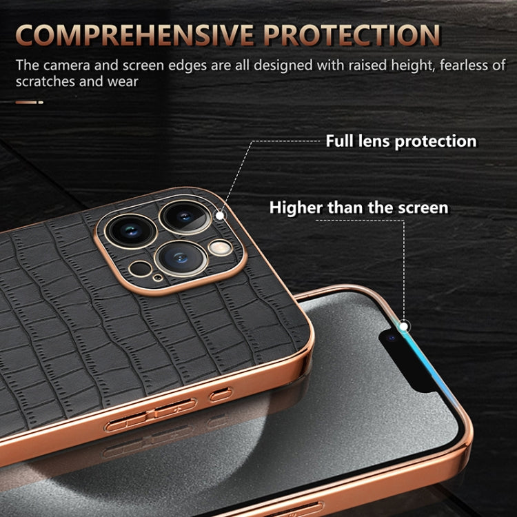 For iPhone 13 Pro Max AZNS Electroplated Frame Crocodile Texture Full Coverage Phone Case(Green)