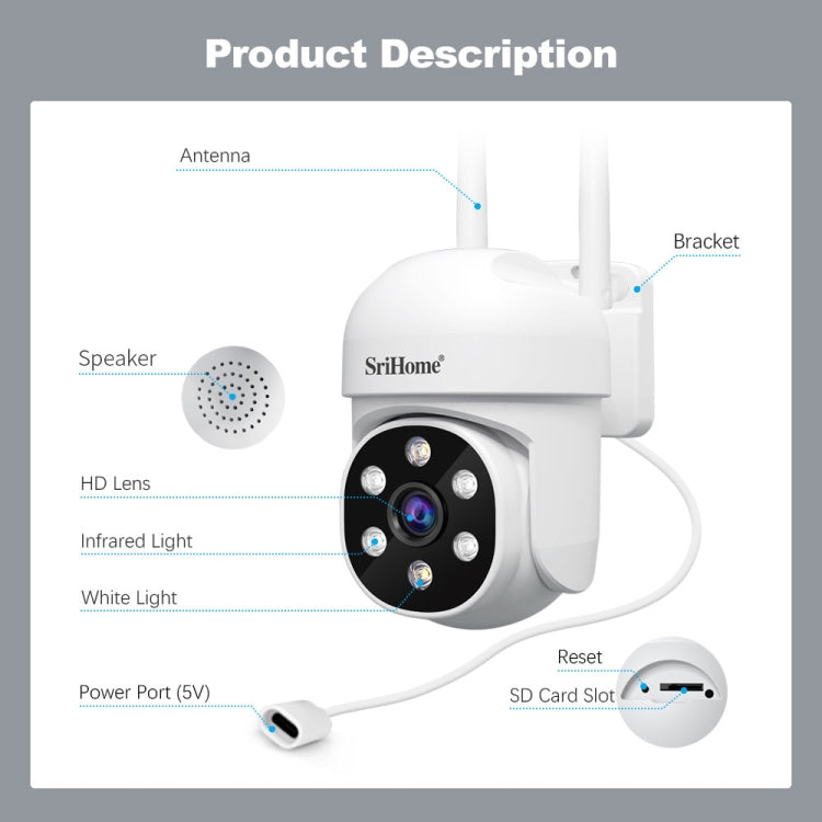 SriHome SH061 2MP 2.4G WiFi AI Humanoid Tracking Infrared Night Vision Camera(UK Plug)