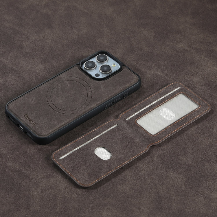 For iPhone 13 Pro ESEBLE E2 Retro Texture Card Slots MagSafe RFID Leather Case(Coffee)