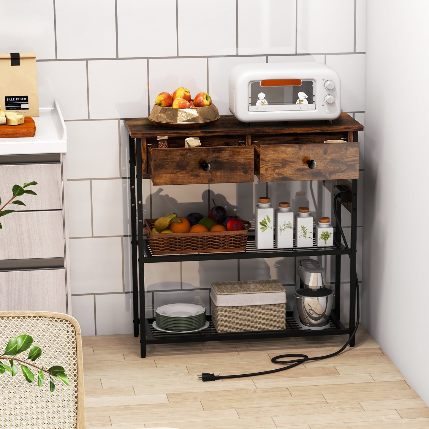 Entryway Narrow Console Table with Charging Station-Grey