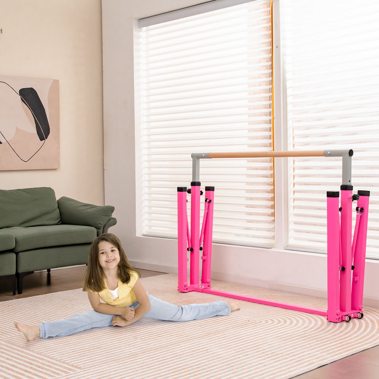 Kids Foldable Gymnastics Bar with 13 Adjustable Height-Blue