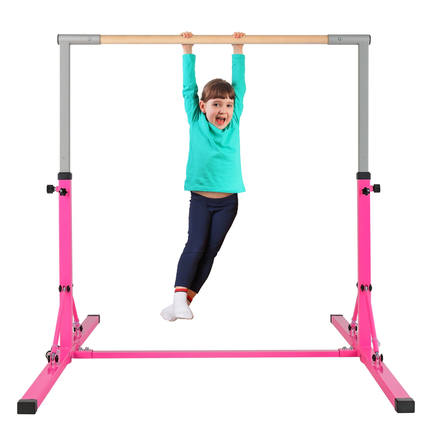 Kids Foldable Gymnastics Bar with 13 Adjustable Height-Blue