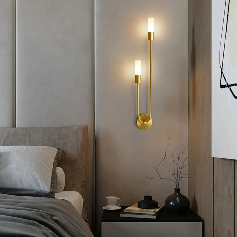 Modern Brass & Black LED Wall Lamp – Double Light Wall Sconce