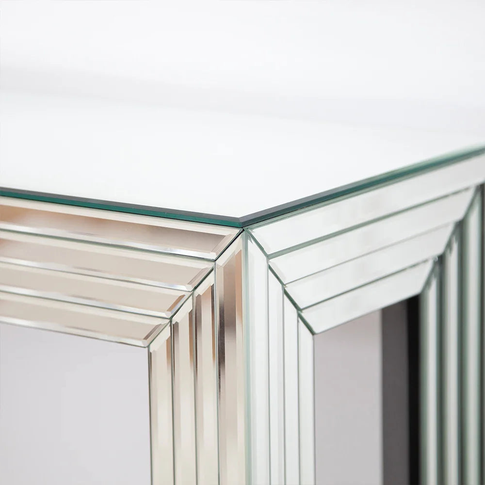 Modern Glass Top Mirrored Console Table
