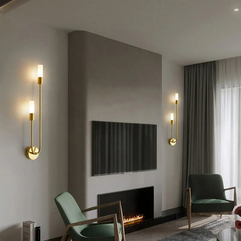 Modern Brass & Black LED Wall Lamp – Double Light Wall Sconce