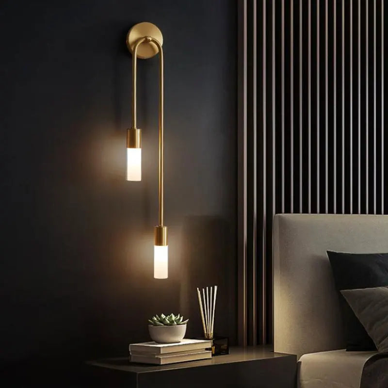 Modern Brass & Black LED Wall Lamp – Double Light Wall Sconce