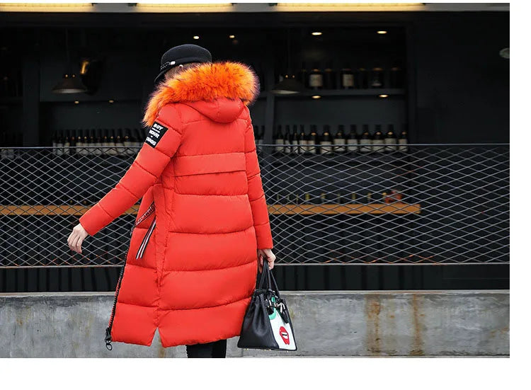 Women's Down Winter Big Fur Collar Hooded Jacket