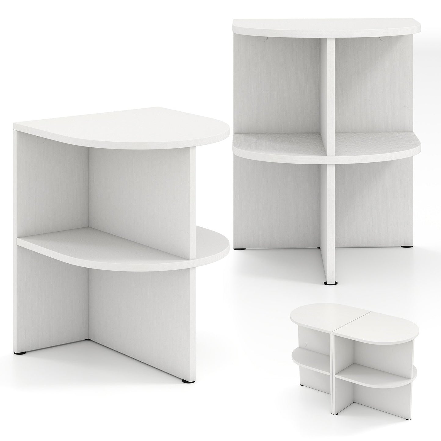 Half Round End Table 2-Tier Half Moon Side Table with Open Shelves-White