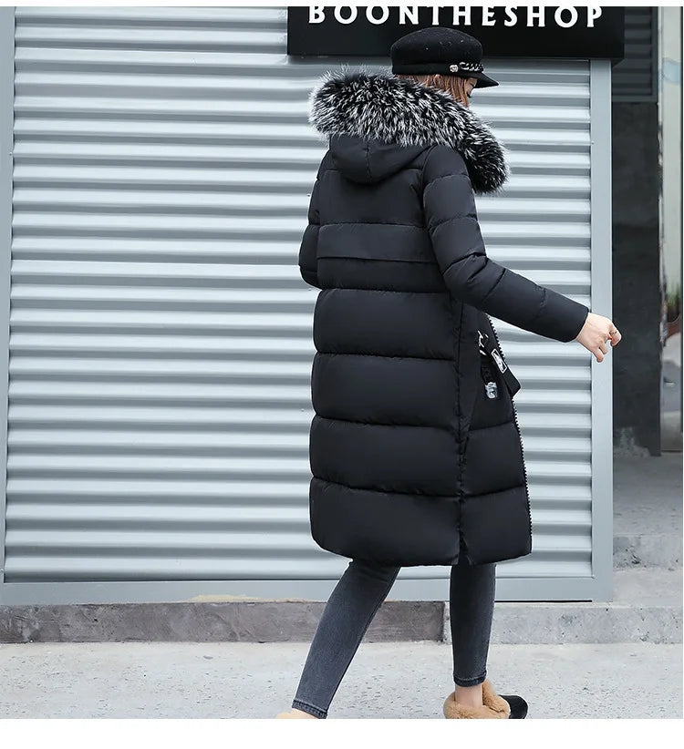 Women's Down Winter Big Fur Collar Hooded Jacket