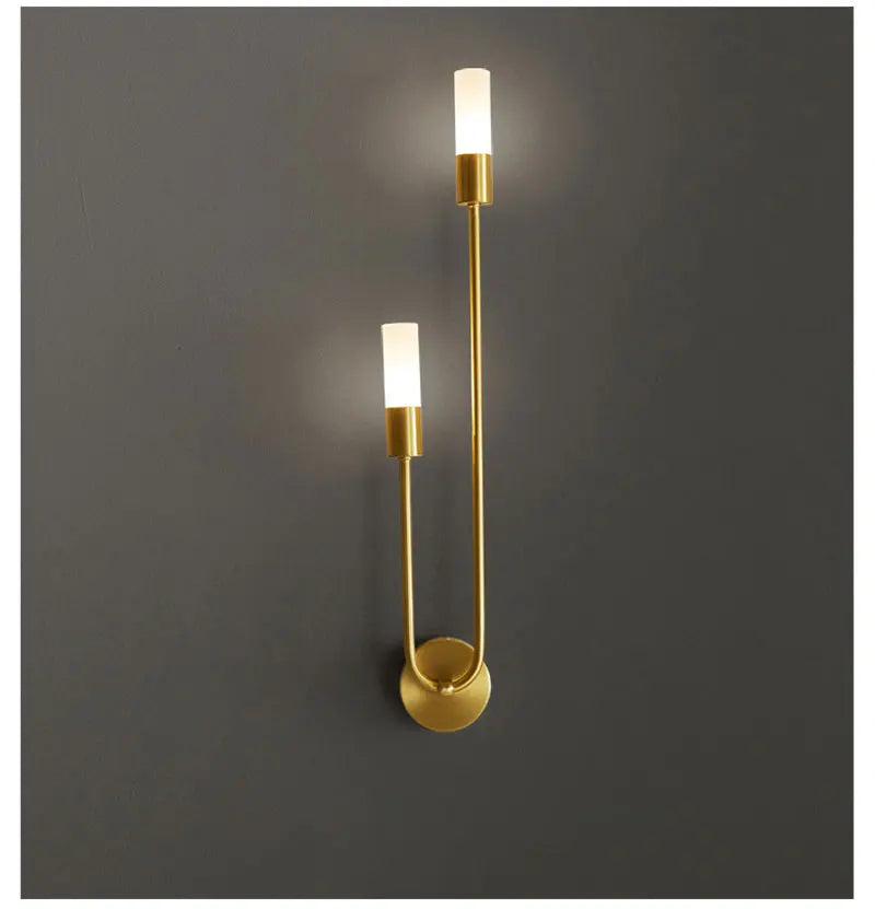 Modern Brass & Black LED Wall Lamp – Double Light Wall Sconce