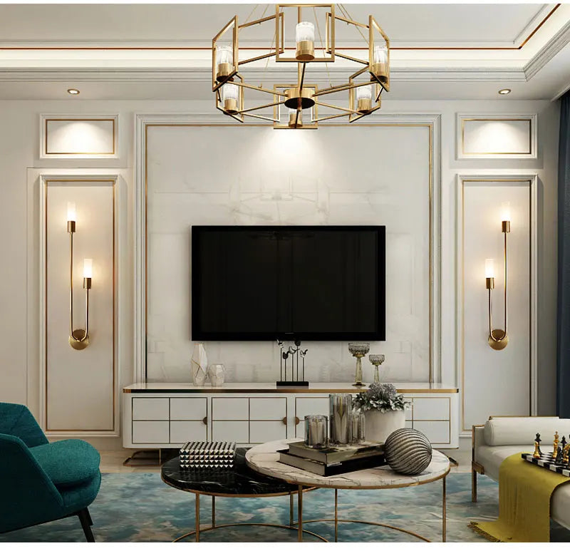 Modern Brass & Black LED Wall Lamp – Double Light Wall Sconce