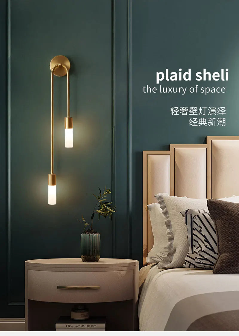 Modern Brass & Black LED Wall Lamp – Double Light Wall Sconce
