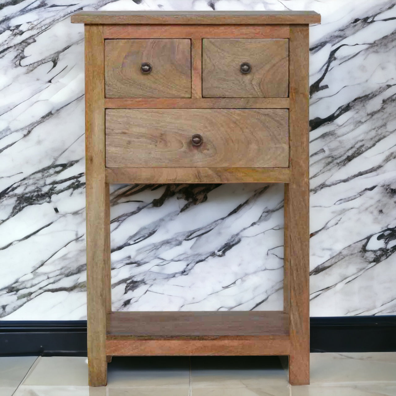 Country Style Telephone Table Accent Piece | Oak-Ish Solid Mango Wood