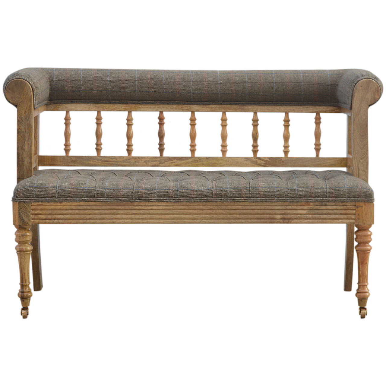 Multi Tweed Deep Button Bench | Oak-Ish