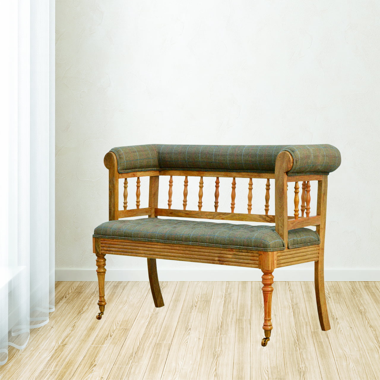 Multi Tweed Deep Button Bench | Oak-Ish