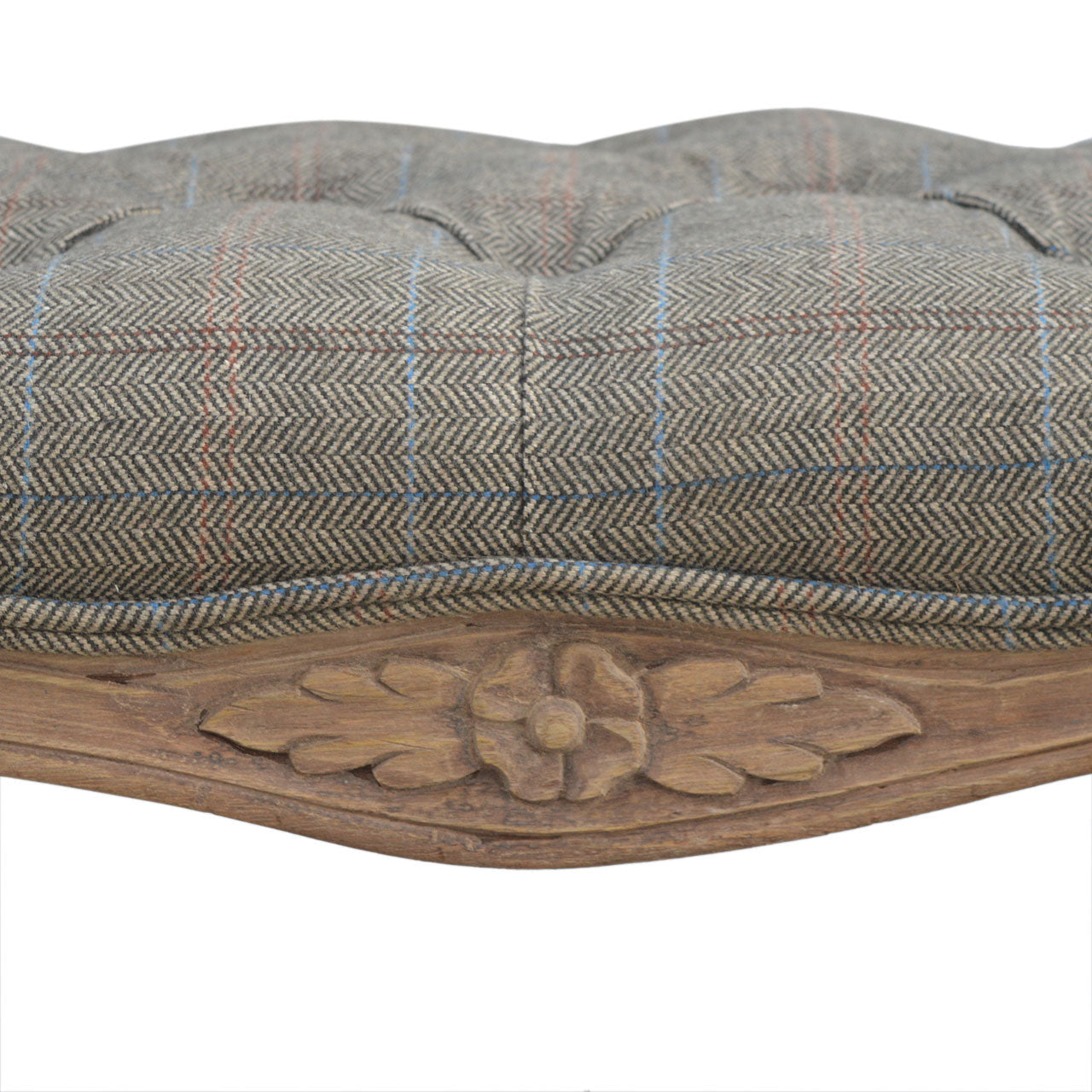 Multi Tweed Carved Bedroom Bench | Hand-Carved