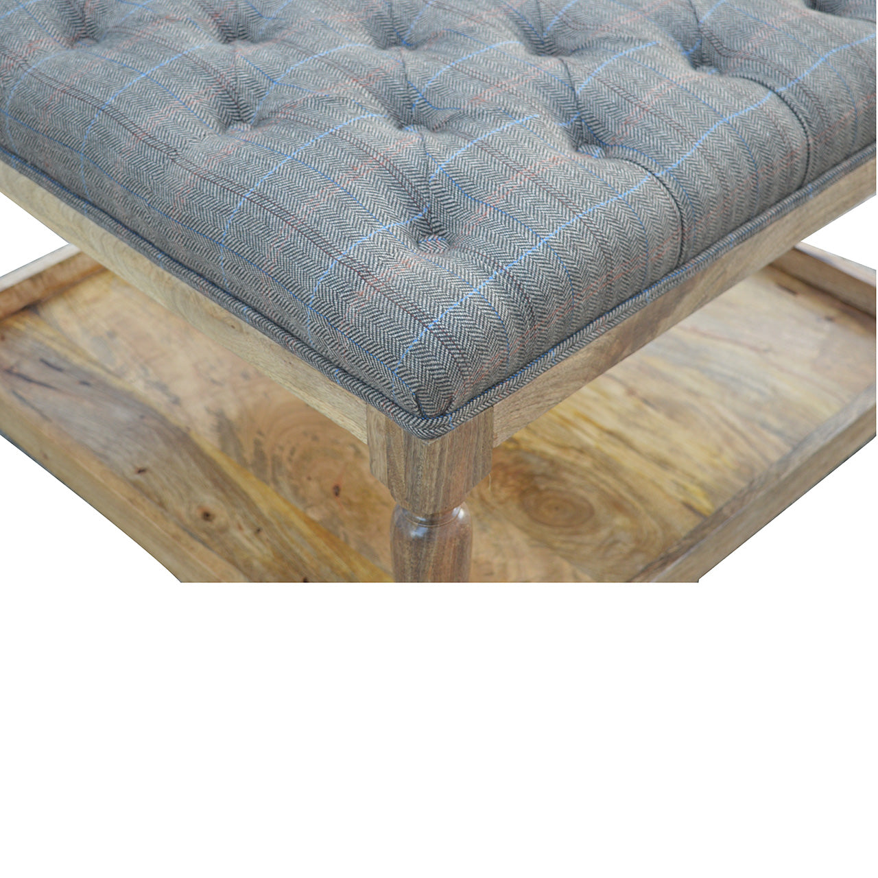 Multi Tweed Footstool with Shelf | Oak-Ish
