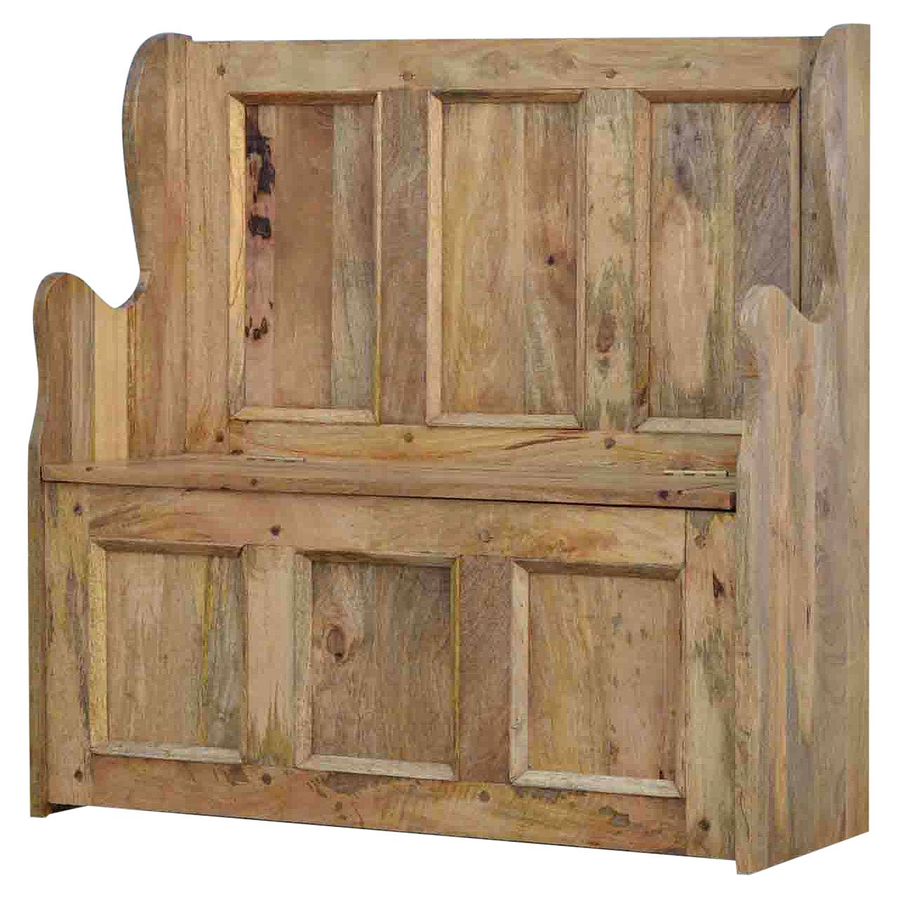 Large Monks Storage Bench | Oak Solid Mango Wood Hidden Storage