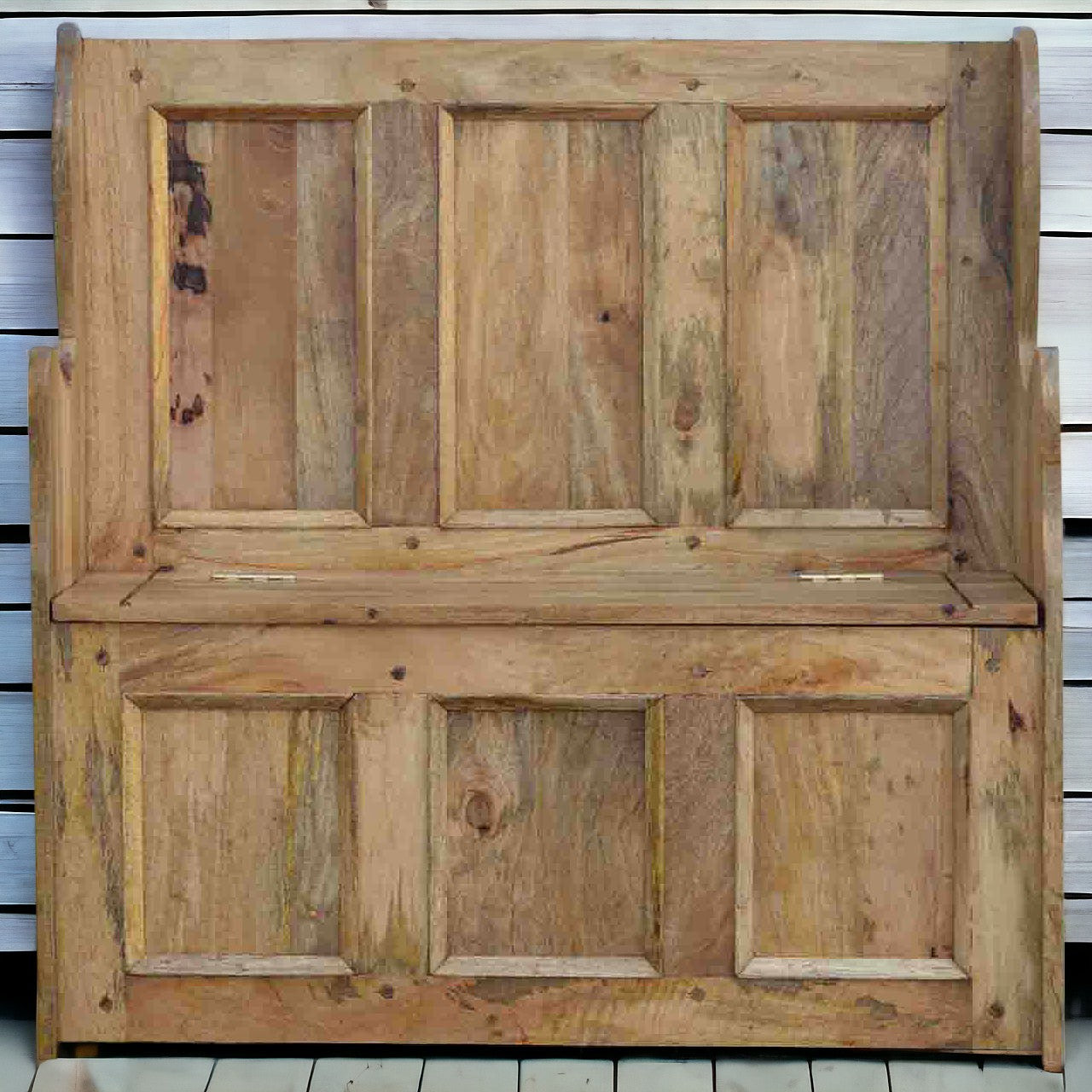 Large Monks Storage Bench | Oak Solid Mango Wood Hidden Storage