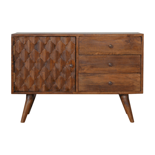 Carved Chestnut Sideboard Chest of Drawers | Hand-Carved