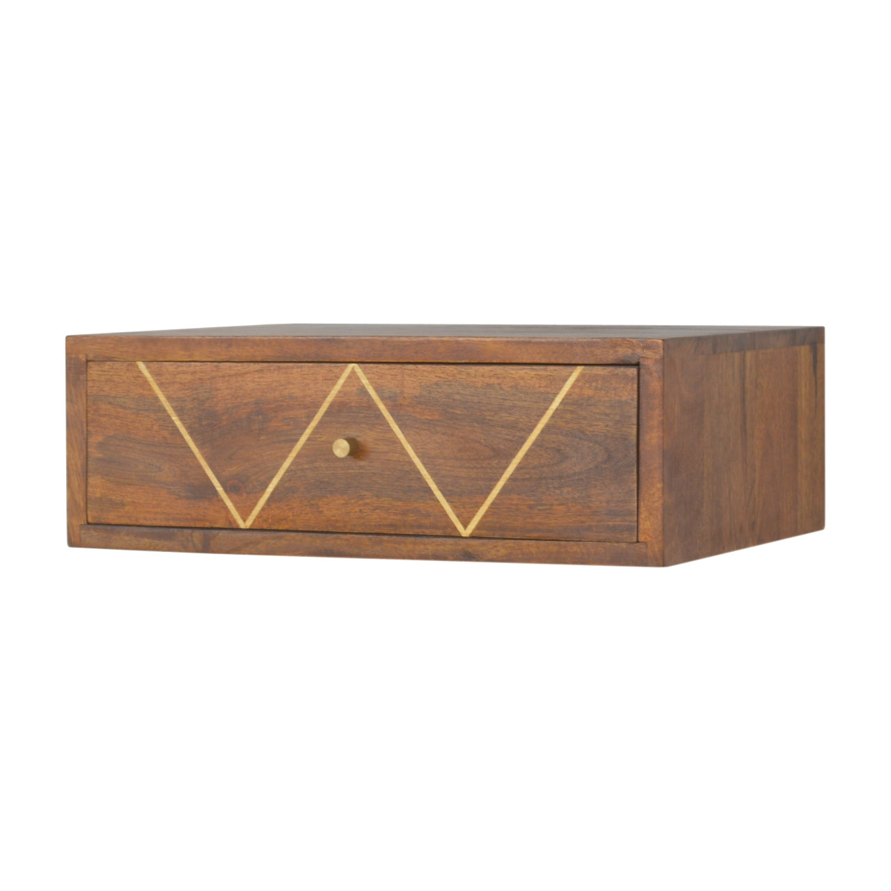 Floating Chestnut Brass Bedside Table | Wall-Mounted