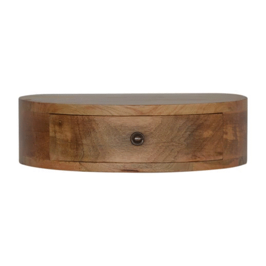 Wall Mounted Rounded Bedside Table | Oak-Ish Solid Mango Wood Wall-Mounted