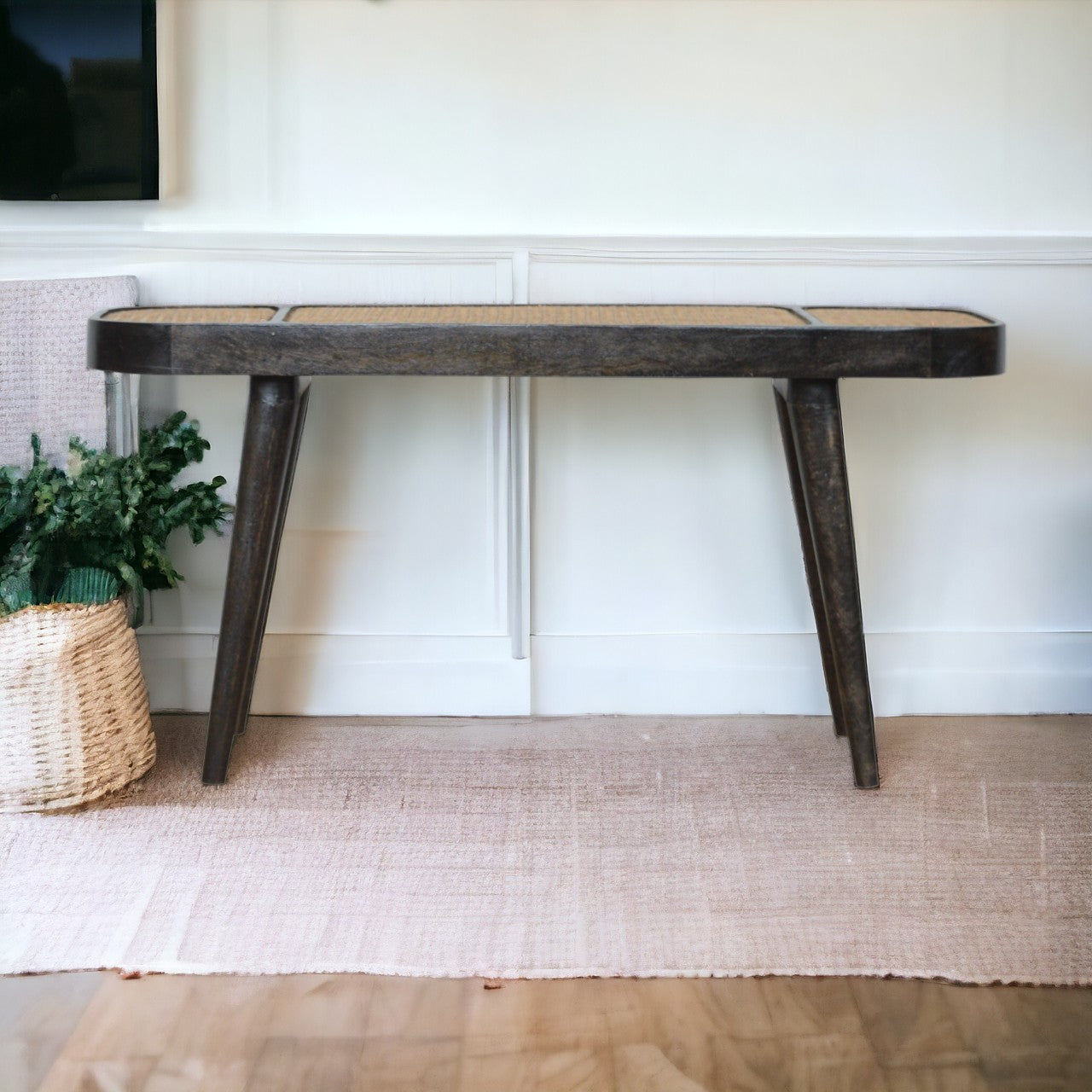 Larissa Carbon Black Bench | Rattan