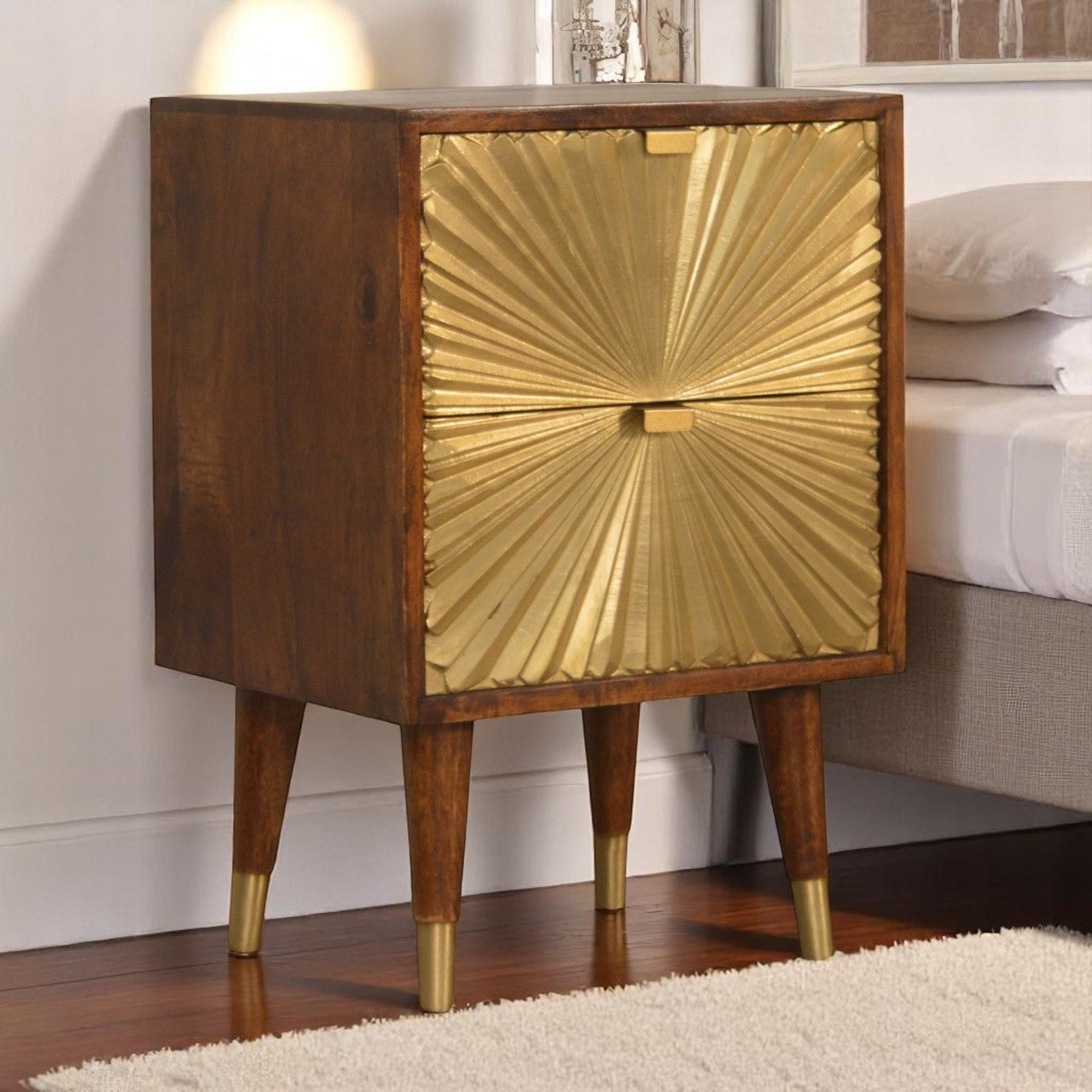 Manila Gold Bedside Table | Chestnut Solid Mango Wood