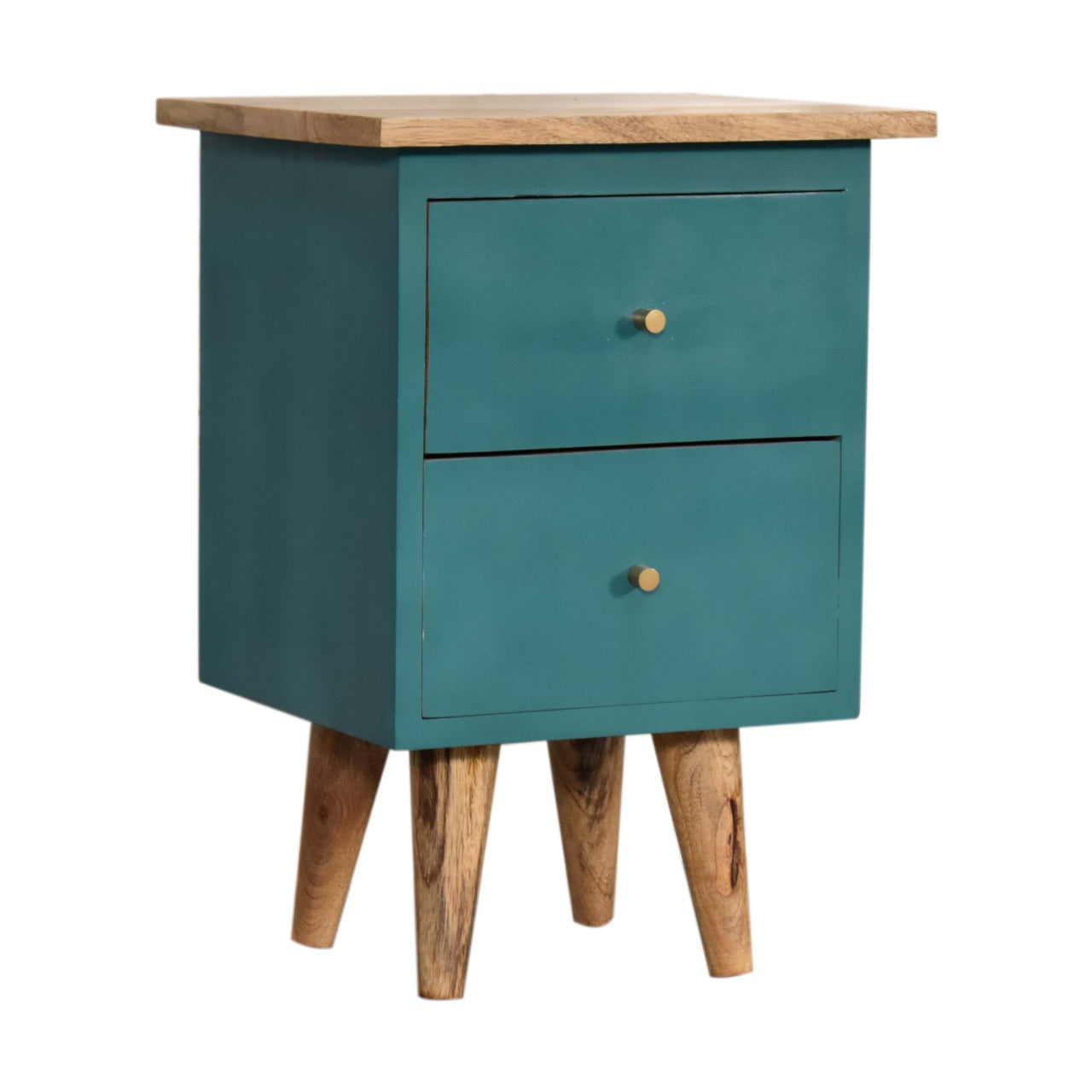 Teal Hand Painted Bedside Table | Oak-Ish Mango Wood