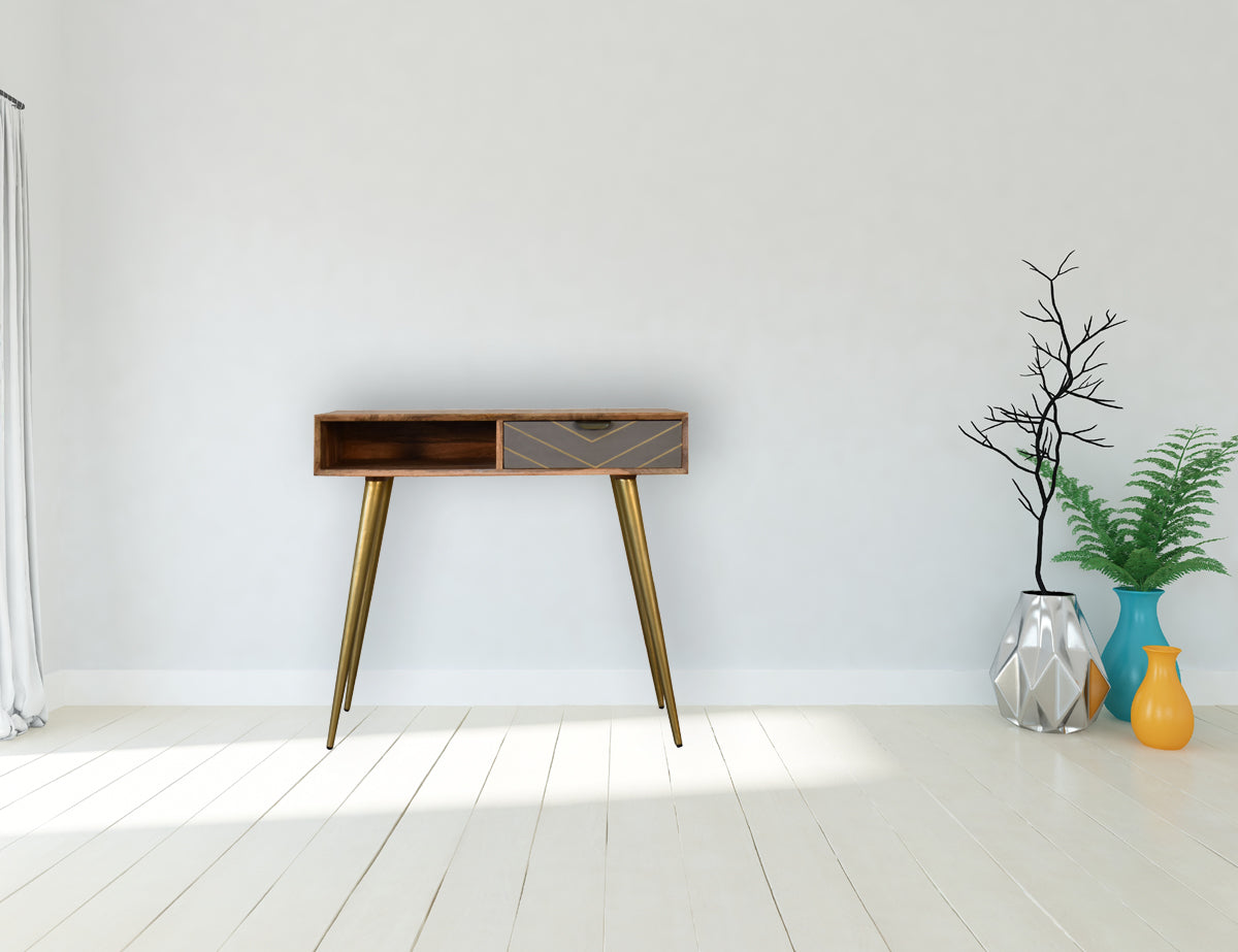 Cement Brass Cable Writing Desk | Oak-Ish Mango Wood