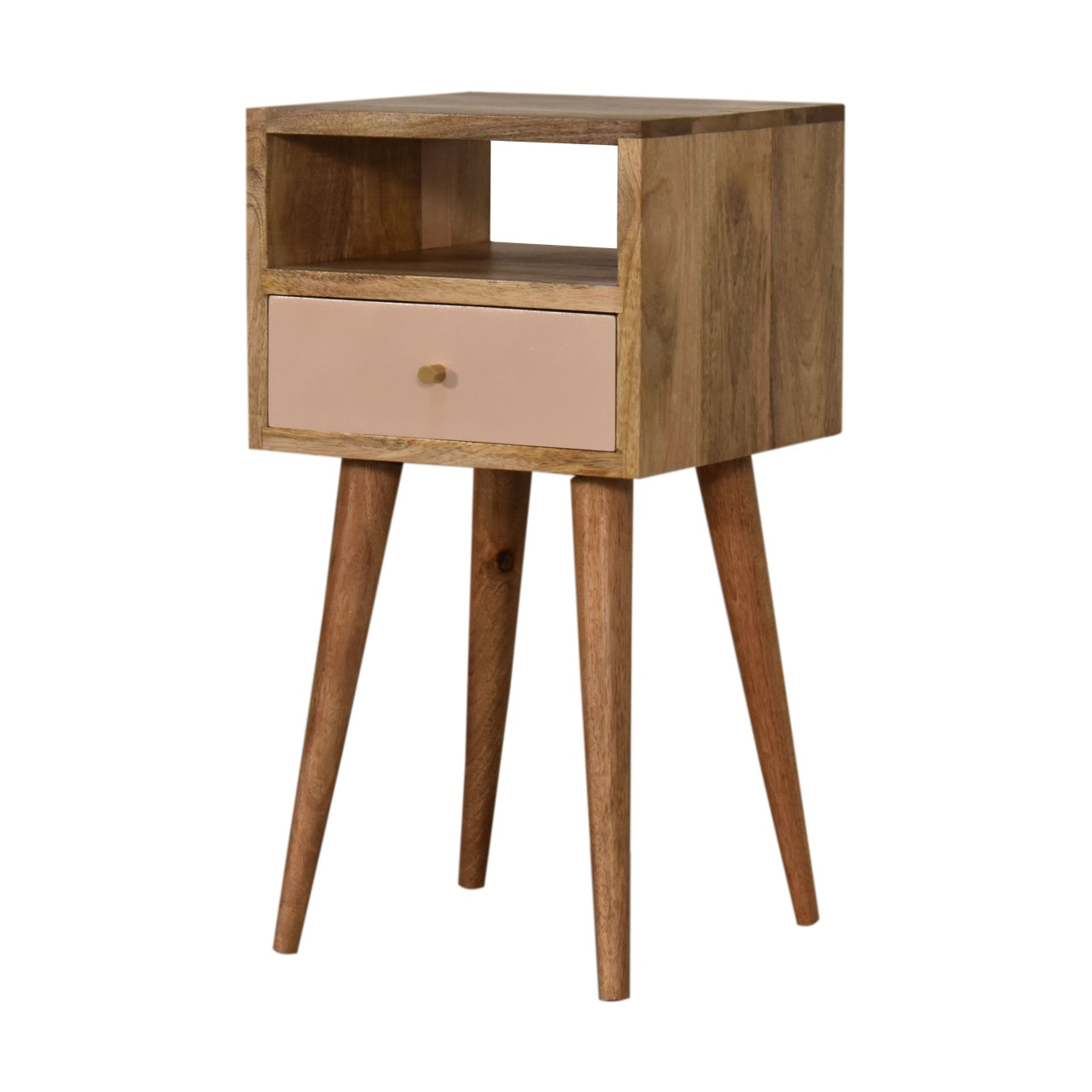 Mini Blush Hand Painted Bedside Table | Oak-Ish Solid Mango Wood