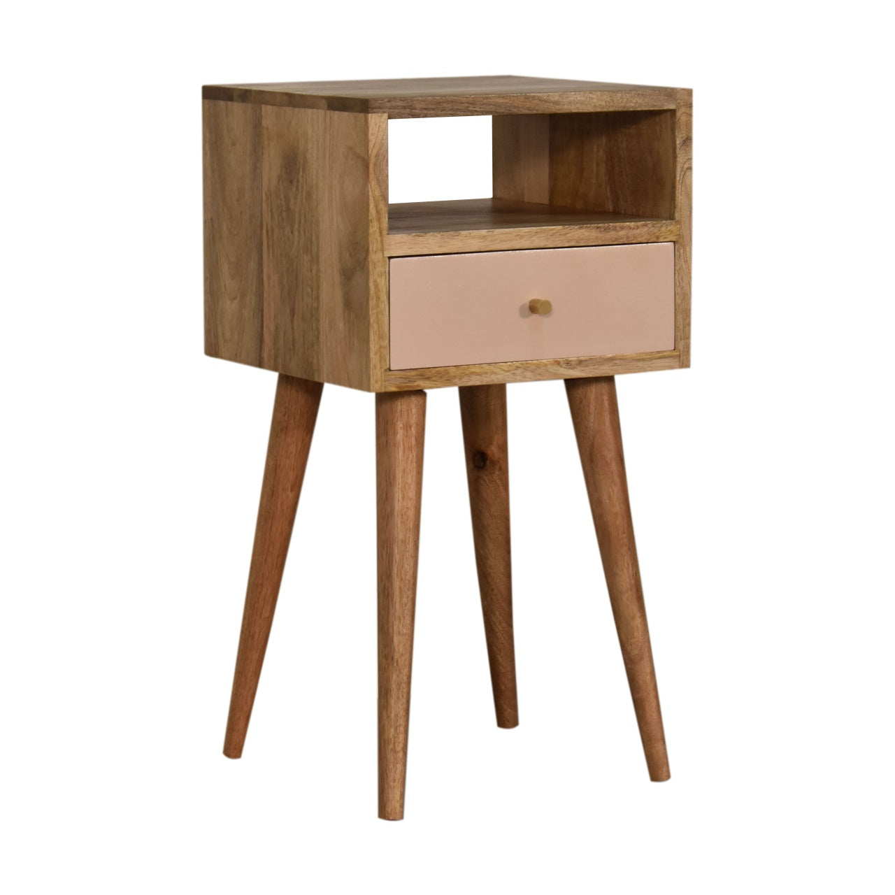 Mini Blush Hand Painted Bedside Table | Oak-Ish Solid Mango Wood