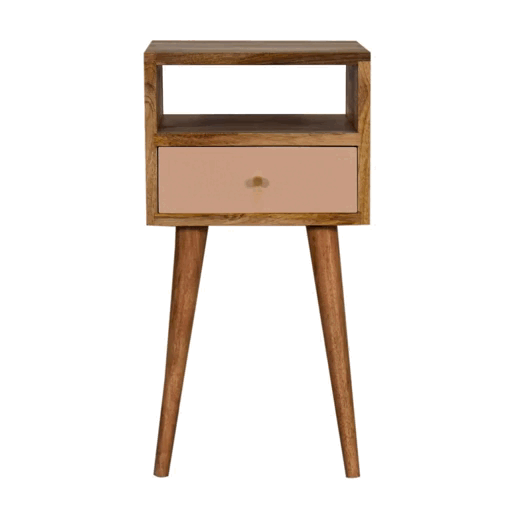 Mini Blush Hand Painted Bedside Table | Oak-Ish Solid Mango Wood